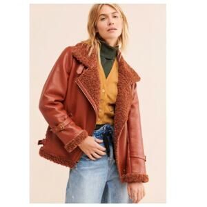 Hutch Rhys Moto Jacket Faux Leather Chestnut Size Small